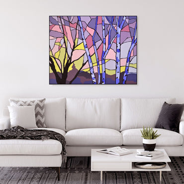Birch Forest Purple Sunset