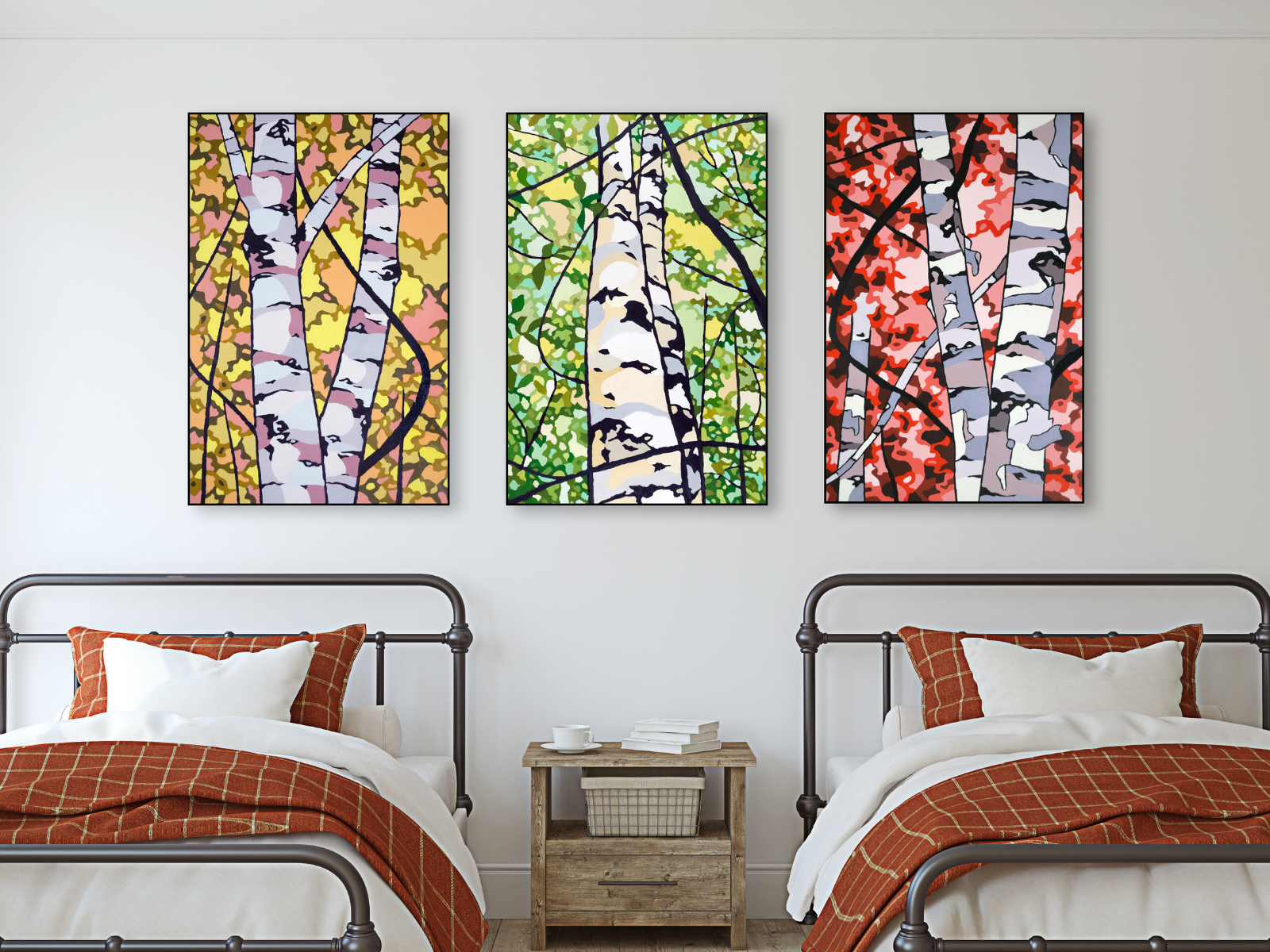 Sunshine, Happy and Red Birch 3-Panel Canvas Prints