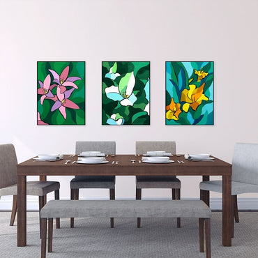 3 Panel Canvas Prints - Yellow Lilies, Trillium Portrait & Pink Lilies