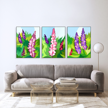 3 Panel Canvas Prints - Lupins Left, Centre & Right