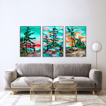 3 Panel Canvas Prints - Beach Sunset Pine, Tyson Lake Pastels, Teal Orange Pine