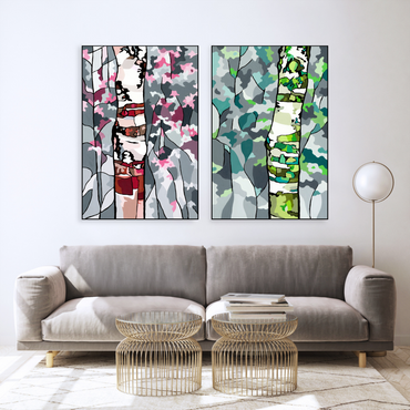 2 Panel Canvas Prints - Laurel Creek Birch Red & Green