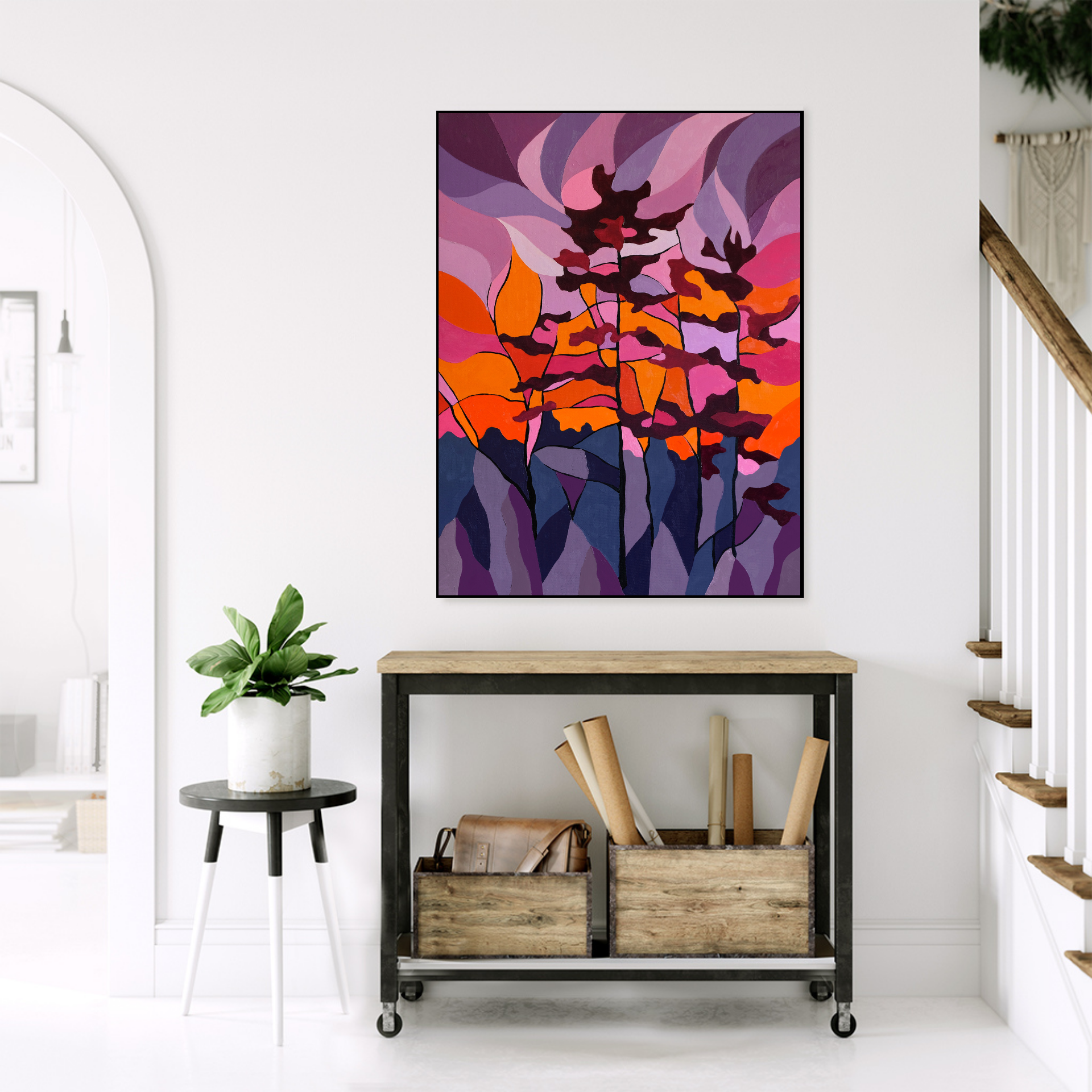 Purple Orange Sunset Canadian Forest Canvas Art For Sale – Paint